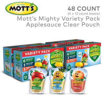 Motts Mighty Applesauce Variety Pack, 3.2 oz Clear Pouches, 48 Count (4 Packs of 12)