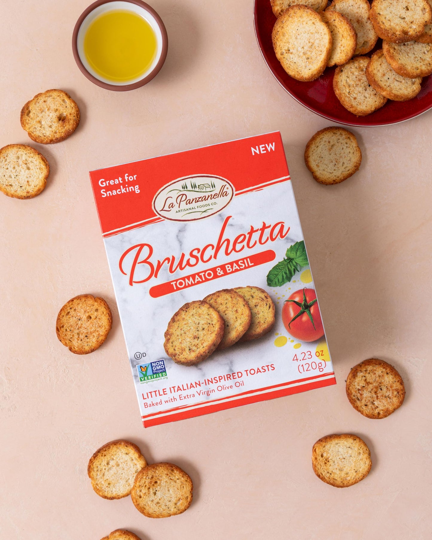 La Panzanella Tomato and Basil Bruschetta Crackers - Italian-inspired Toasts, Made with Non-GMO Project Verified Ingredients, Fo