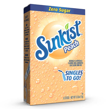 SINGLES TO GO! Peach Drink Mix, Sugar Free, Non-Carbonated, 12 Boxes with 6 Packets Each, 0.53 Ounce (Pack of 12)