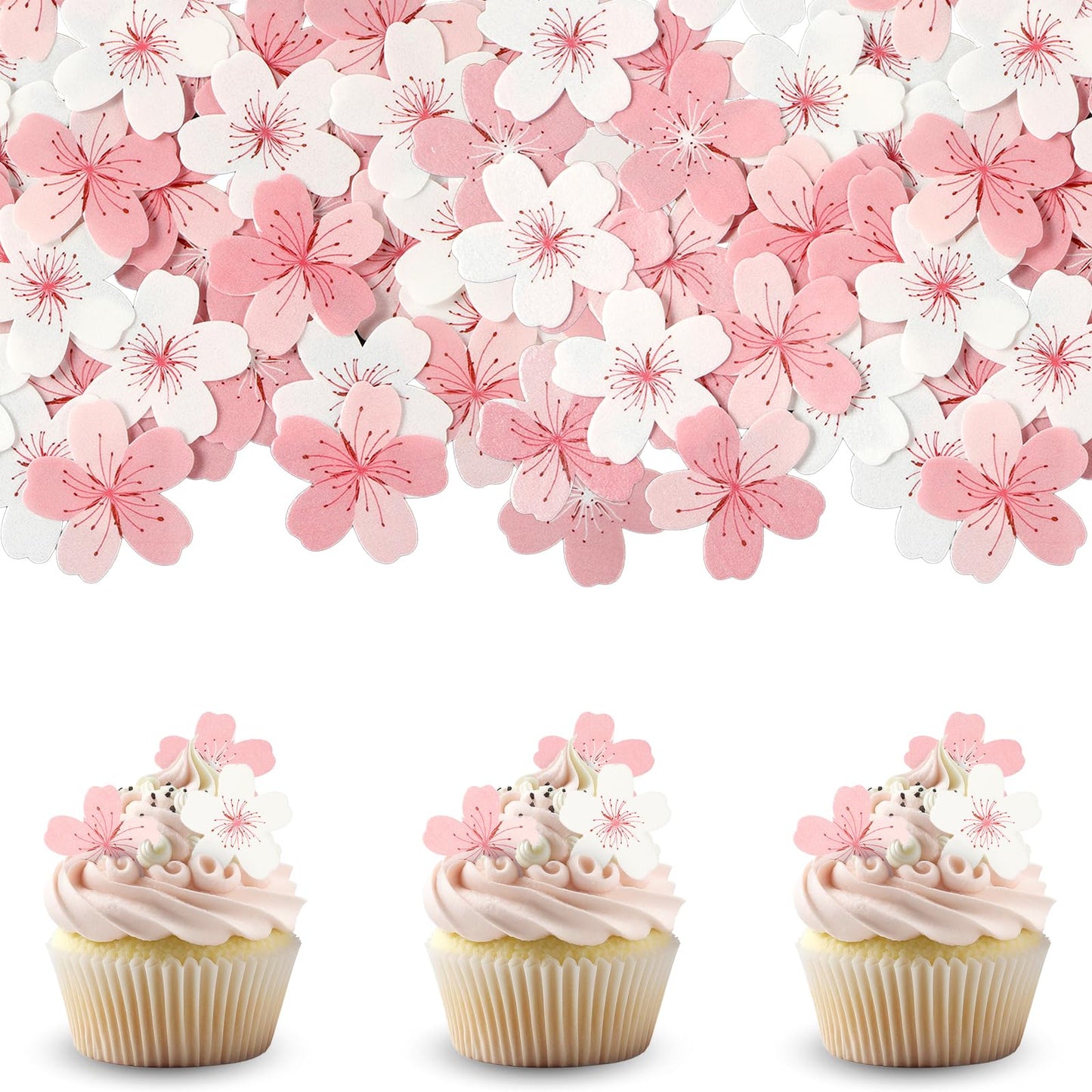 60 Pcs Flower Cupcake Toppers Cake Topper Edible Flowers Cake Decorations Wafer Paper Pink Cherry Blossom Flowers Decorations For Bridal Engagement Baby Shower Birthday Party Food Decoration Supplies