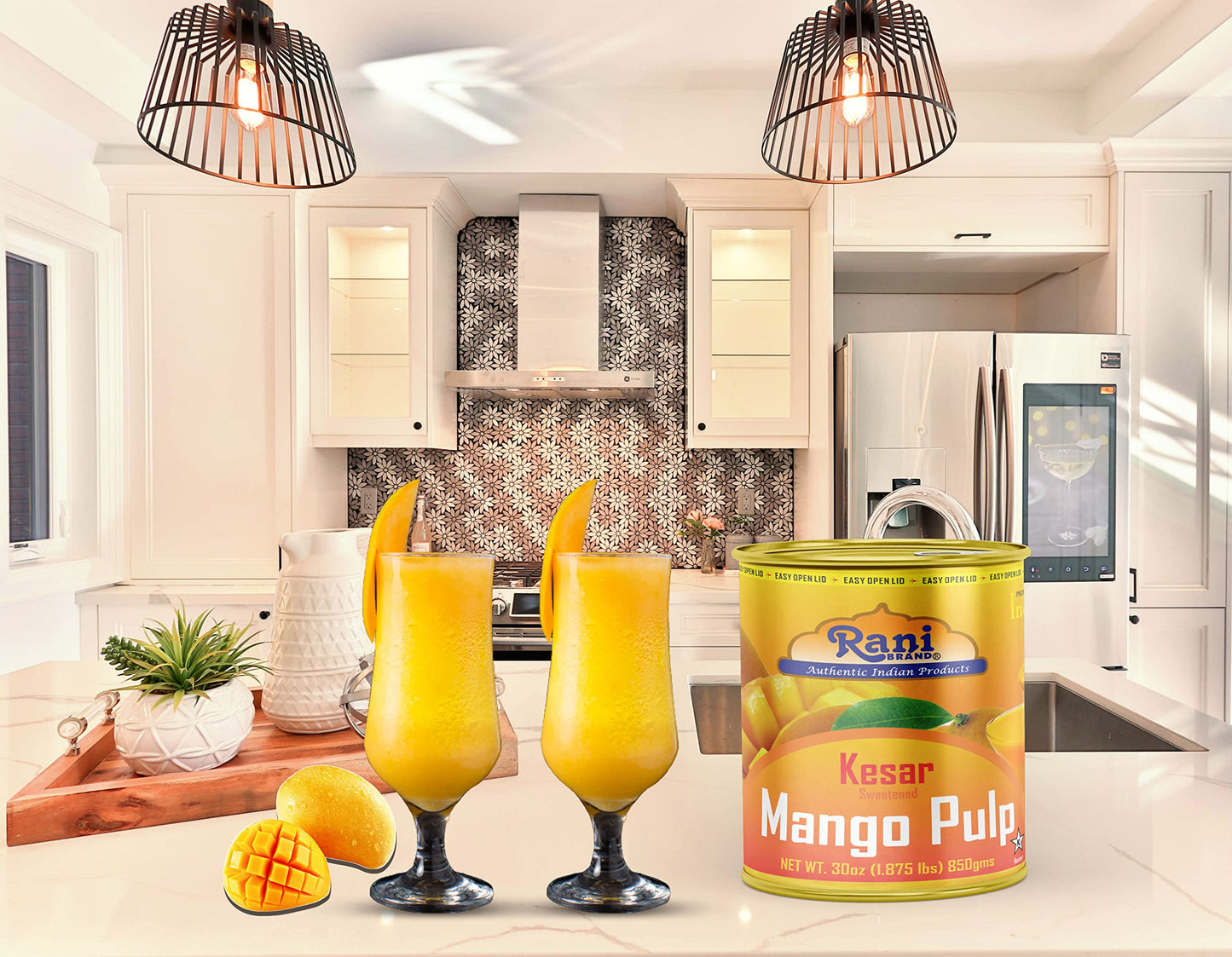 Rani Mango Pulp Puree (Makes Mango Lassi Shakes) Kesar Sweetened 30Oz (1.875Lbs) 850G Pack Of 2 ~ Kosher | All Natural | Non-Gmo | Vegan | No Colors | Gluten Friendly | Indian Origin