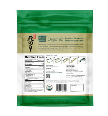 One Organic Sushi Nori Premium Roasted Organic Seaweed (10 Full Sheets)