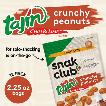Snak Club Tajin Crunchy Peanuts, Nuts With Chili And Lime Seasoning, Mild, No Artificial Colors Or Flavors, 2.25 Oz Snack Bags,