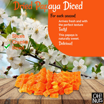 Dried Papaya Diced | 2 Lb - Dried Fruit Diced | Less Sugar Added | Dehydrated Fruit Bites | Packed In New York Zip-Seal Bag For Exceptional Freshness By Oh Nuts