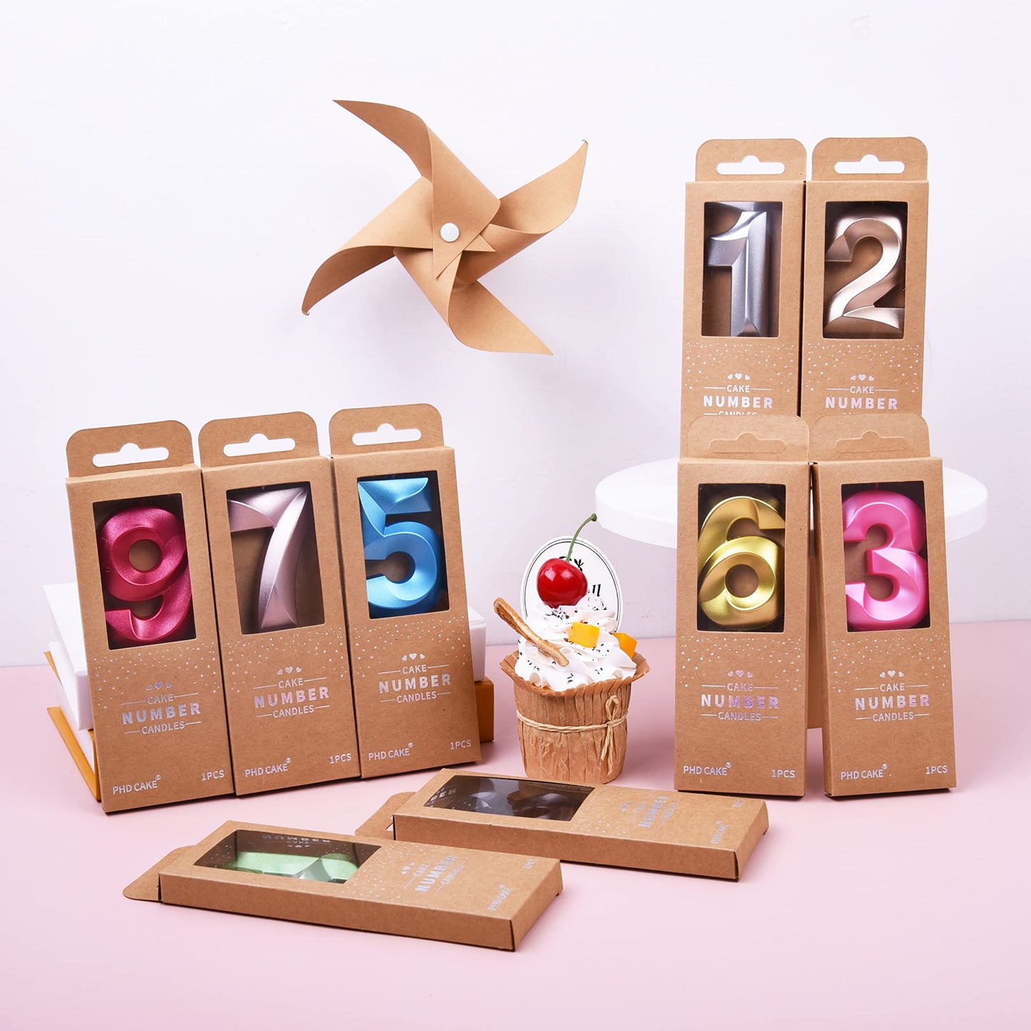 PHD CAKE Black Birthday Candles, 8 Number Cake Candles, 2.76 Inch Wax Party Celebration