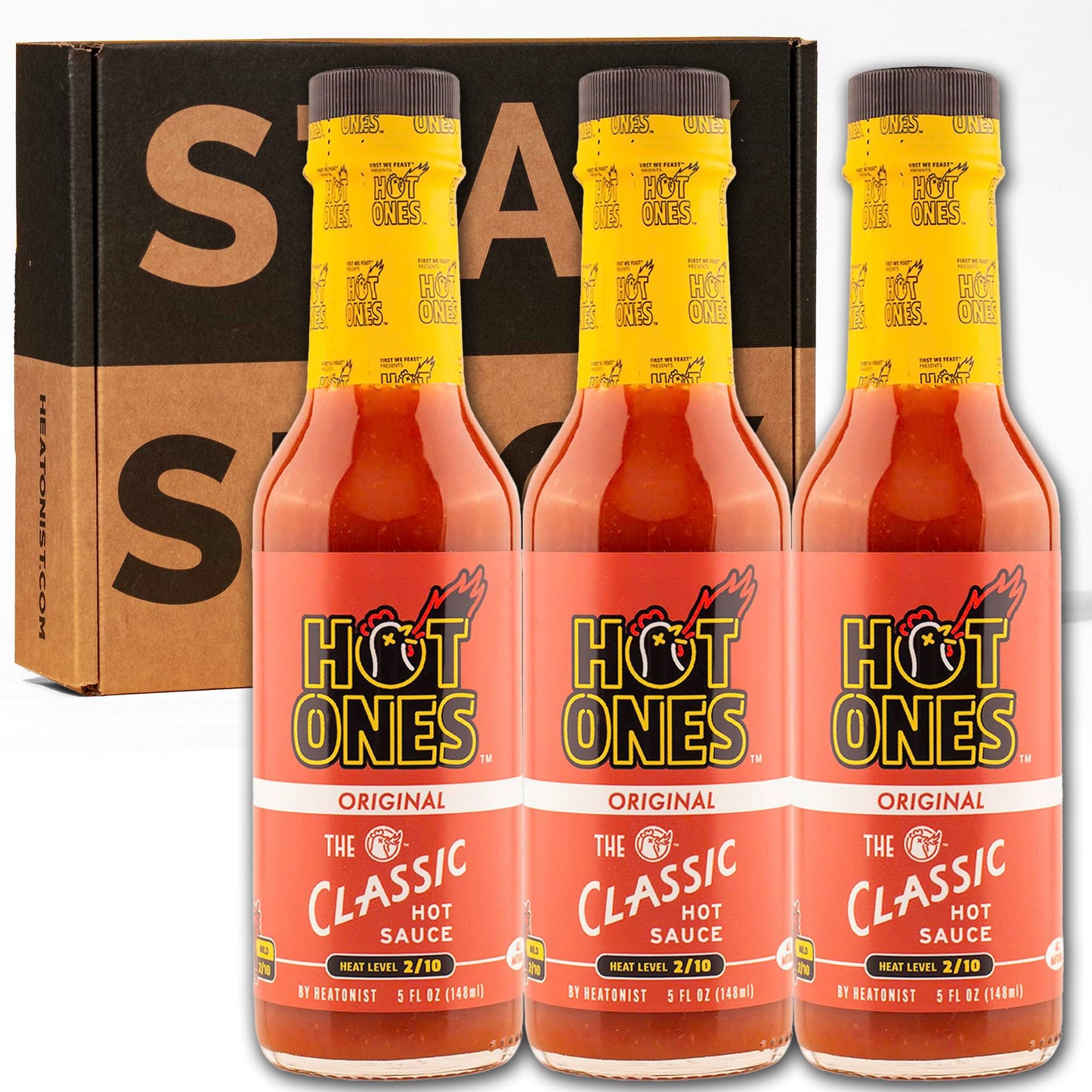 HOT ONES Hot Sauce - Classic Flavor, Made with Organic Chile De Arbol Peppers, 5 Fl Oz Bottle (3-Pack)