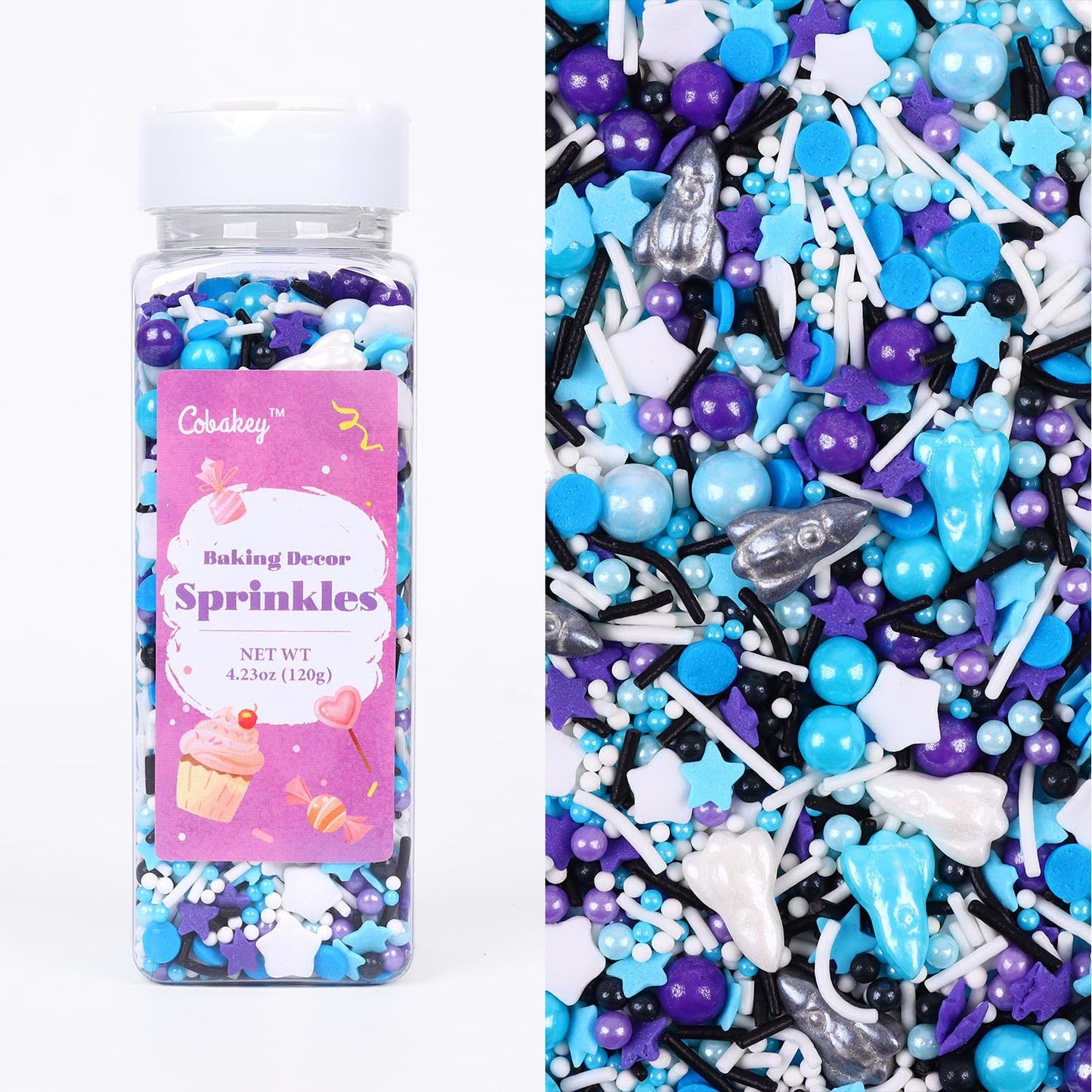 Cobakey Galaxy Star Sprinkles - Pearl Sugar Mix for Cake Decorating, Cupcake Toppers, Ice Cream & Cookie Decorations, 4.23oz
