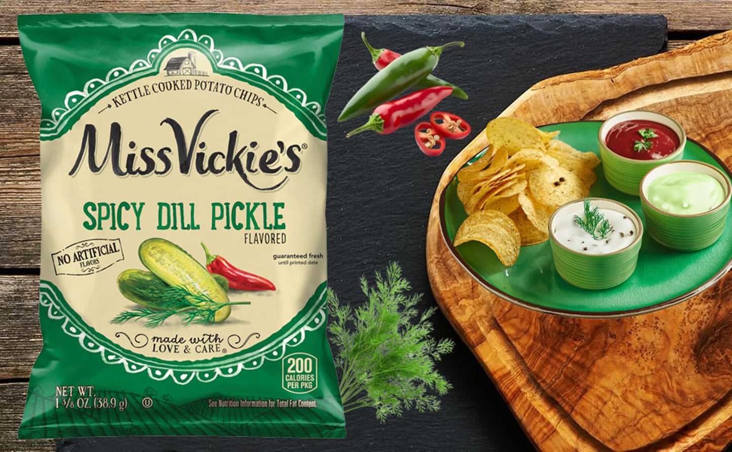 Miss Vickie's Spicy Dill Pickle Potato Chips, 1.375 oz Bags, Pack of 12 - Crunchy Snack by Shoppyway