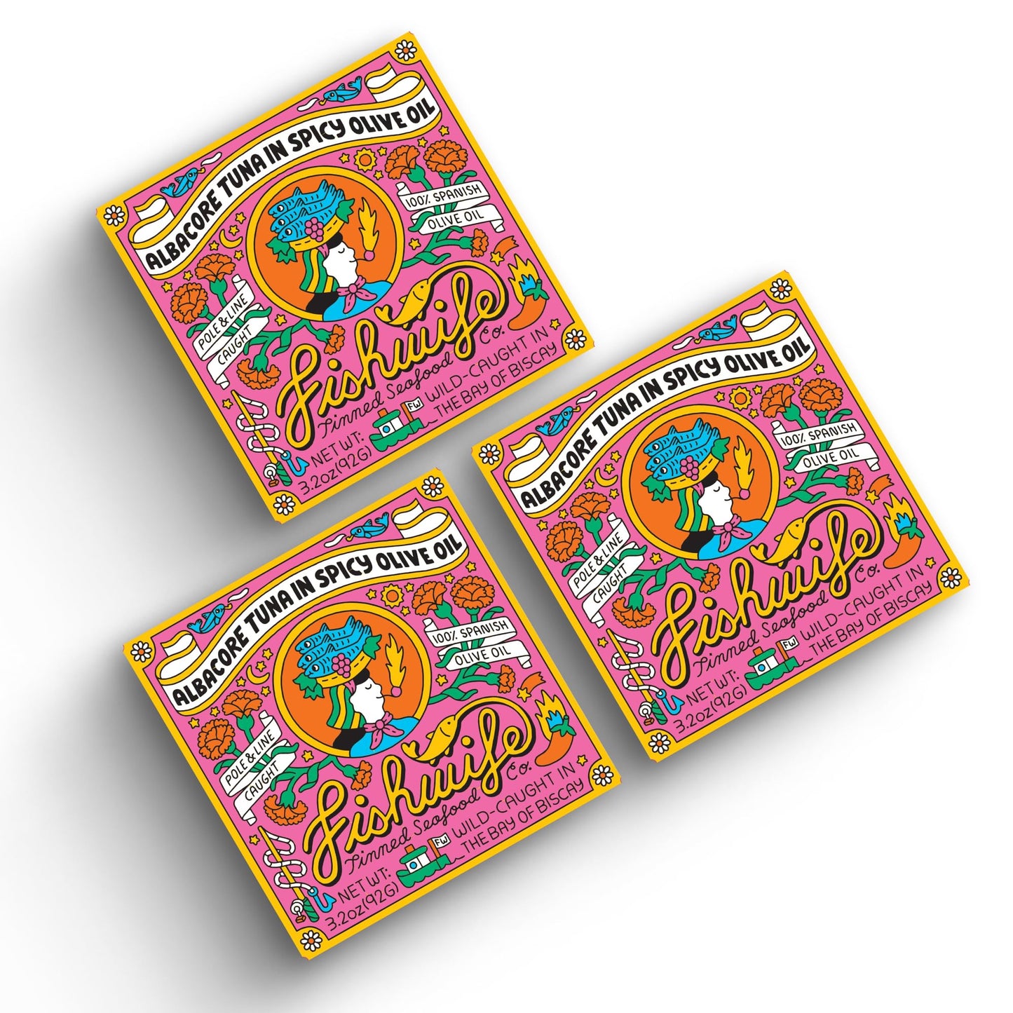 Fishwife Albacore Tuna in Spicy Olive Oil 3-Pack (3.2 Ounce) | Wild-Caught & Hand-Packed with Spanish Olive Oil, Hot Paprika, Ca