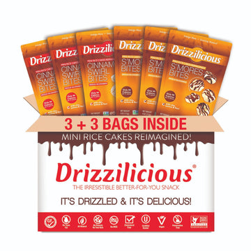 Drizzilicious Mini Rice Cakes - Rice Crisps, Healthy Snack For Adults And Kids, Flavored Rice Cakes, Vegan, Gluten Free, 90 Calo