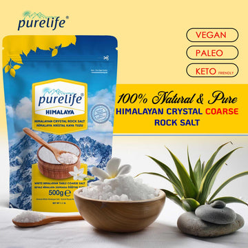 Purelife Himalayan Salt White Coarse Kosher Unrefined - Extra Fine Grain Gourmet Natural Crystal Rock Salt with Minerals for Sal