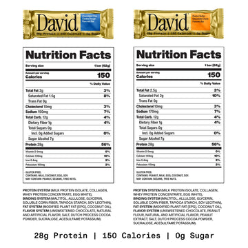 David Protein Bar Chocolate Chip Cookie Dough and Peanut Butter Chocolate Chunk 24 Protein Bars | 28g of Protein | 150 Calories | 0g of Sugar - High Protein Low Carb Gluten Free Protein Bar Pack of 24