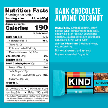 KIND Nut Bars Dark Chocolate Almond Coconut Healthy Snack Bars Gluten Free 3g Protein 36 Count
