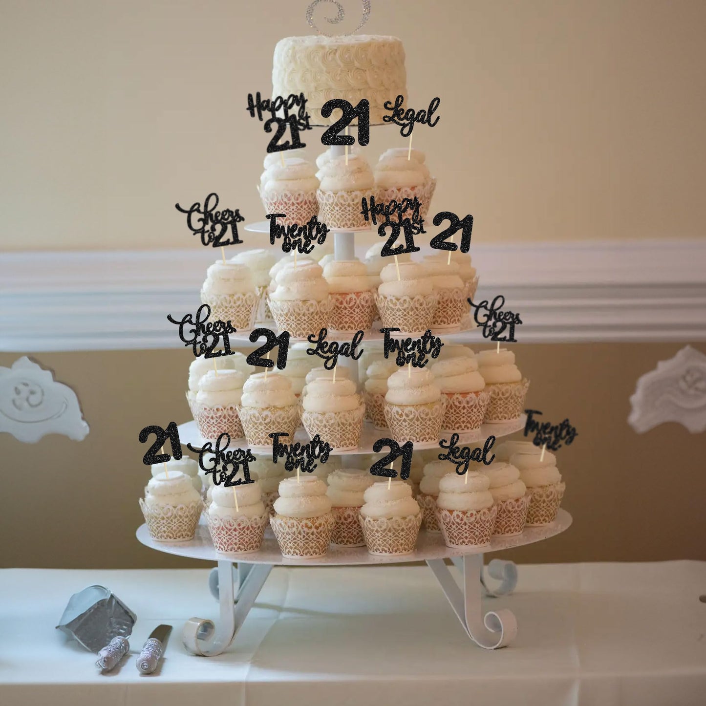 30 Pack Happy 21St Birthday Cupcake Toppers Black Glitter 21 Fabulous Cheers To 21 Years Old Birthday Cupcake Picks For Happy 21