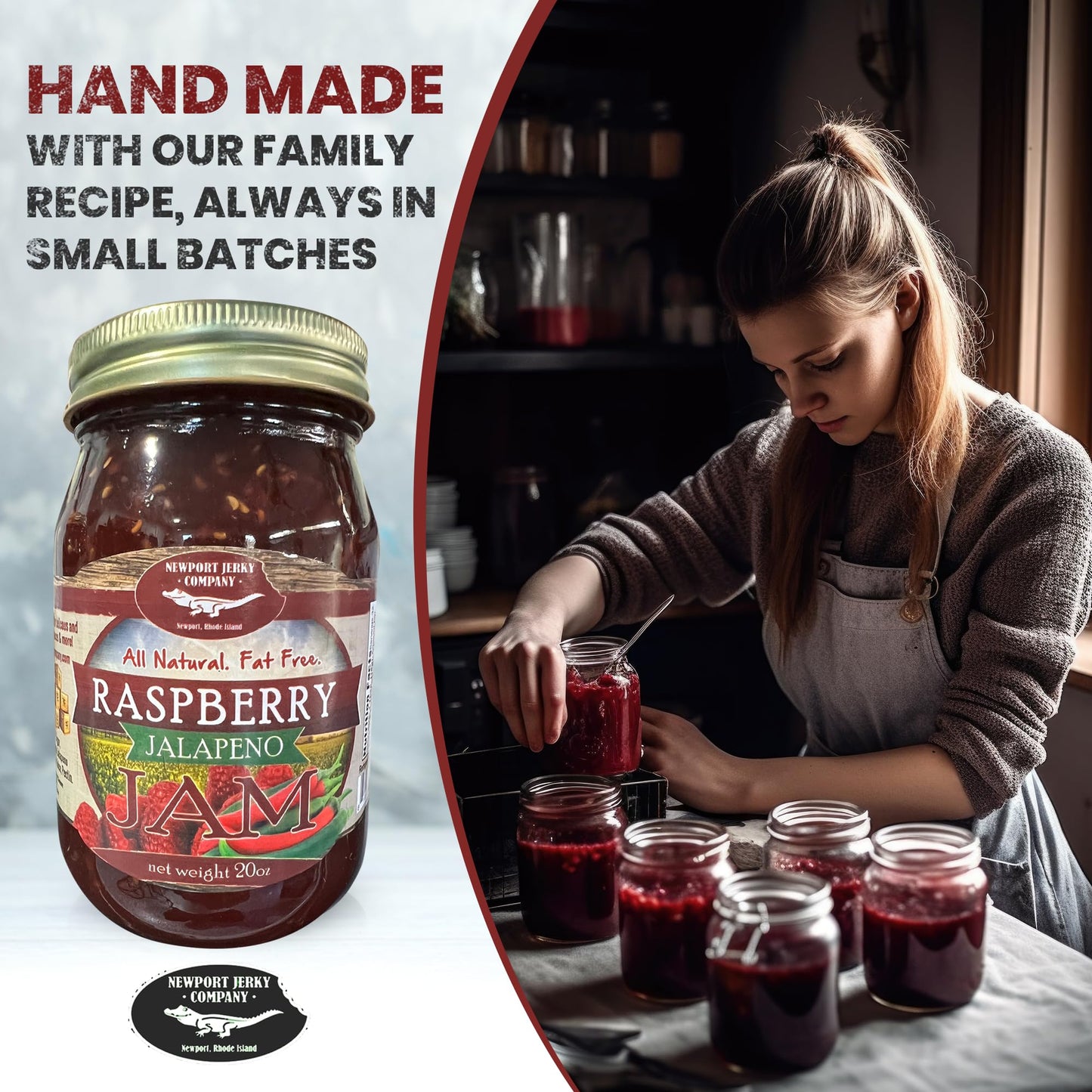 Newport Jerky Company All Natural Gourmet Raspberry Jalapeno Jam | Classic Spread for Burgers, Sandwiches, Toast, Cream Cheese,