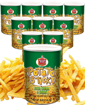 Better Made Potato Sticks 5Oz Canister- (Sour Cream & Onion, 12 Can Tray) - Shoestring Potato Sticks - Gluten Free - Crunchy, Crispy Snack From Fresh Potatoes - Resealable Lid