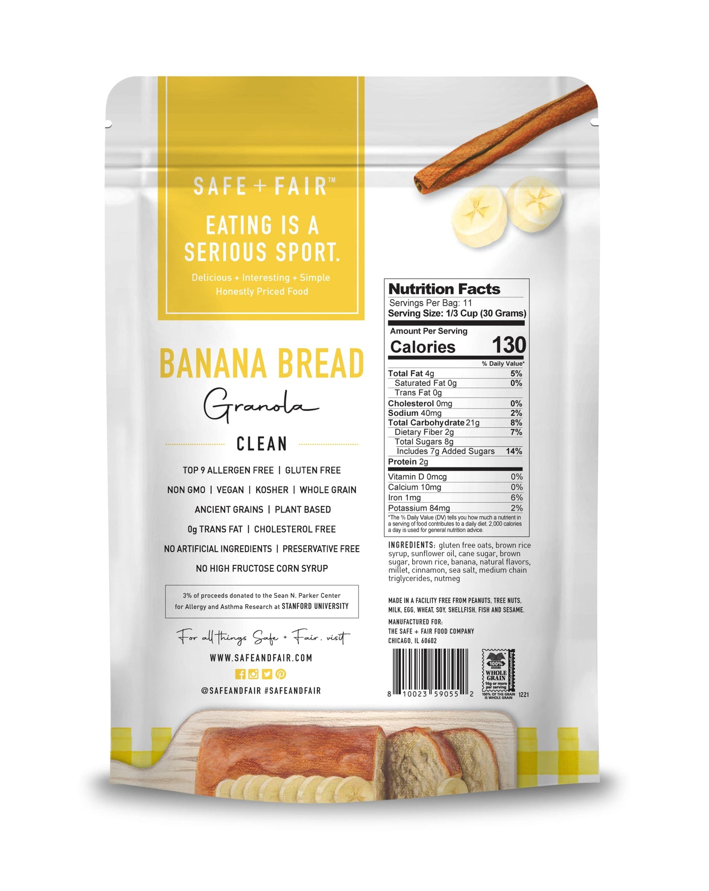 Safe + Fair Banana Bread Granola – Allergen-Free With Whole & Ancient Grains – Gluten-Free, Plant-Based, Non-Gmo, No Artificial Ingredients – Perfect For Breakfast Or Dessert – 12Oz