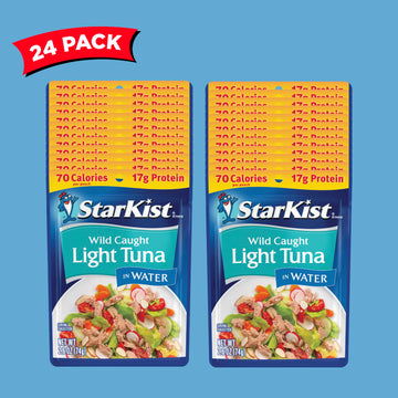 StarKist Chunk Light Tuna in Water, 2.6 oz Pouch (24 Pack) Ready to Eat Wild Caught Tuna, 17g Protein, 70 Calories Per Serving,
