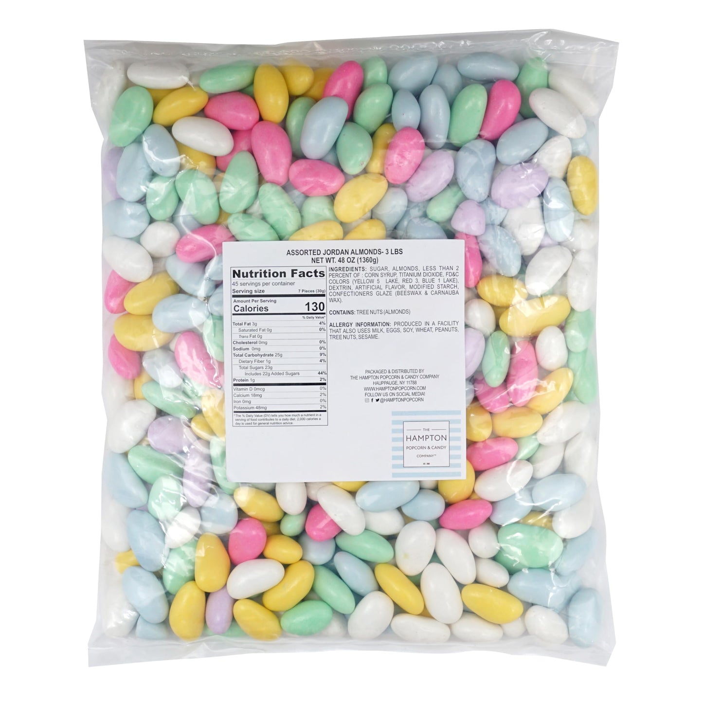 Assorted Jordan Almonds, 3 Pound Jodan Almonds Bulk Bag, Almond Candy, Jordan Almonds Candy