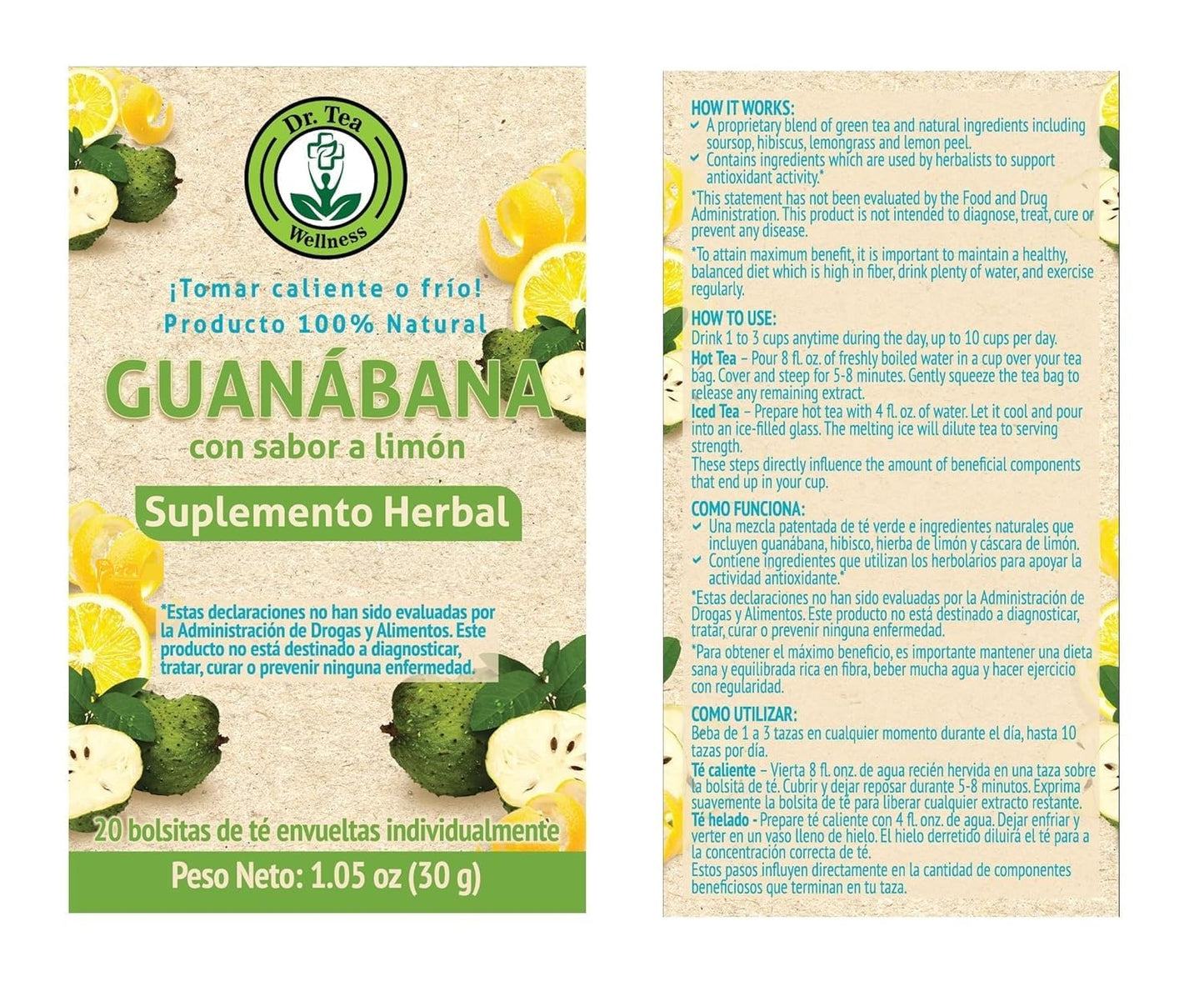 Dr. Tea Wellness Soursop Herbal Tea With Lemon Flavor - 20 Tea Bags