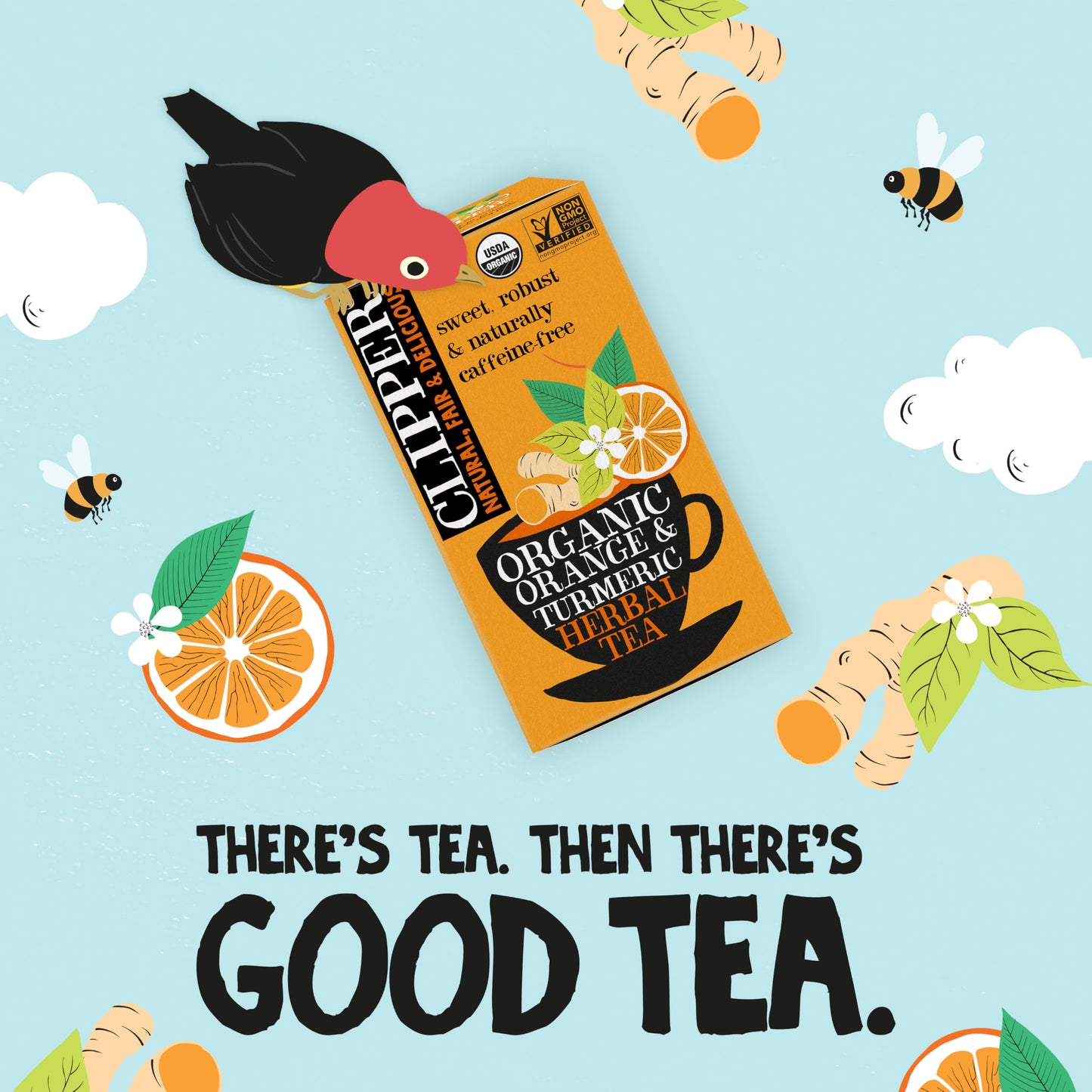 Clipper Organic Herbal Tea, Orange & Turmeric, Caffeine Free, 20 Unbleached Tea Bags, Plant Based