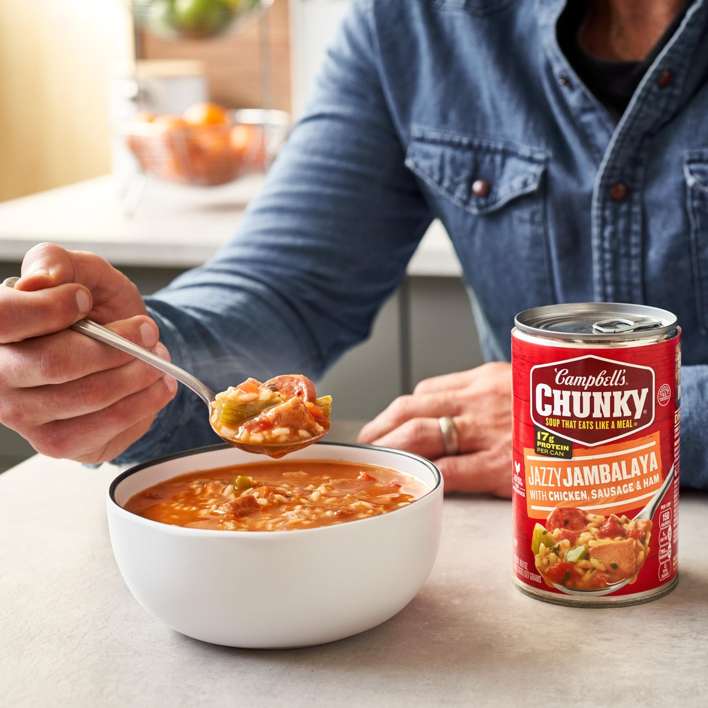 Campbells Chunky Soup, Jazzy Jambalaya with Chicken, Sausage and Ham Soup, 18.6 Oz Can