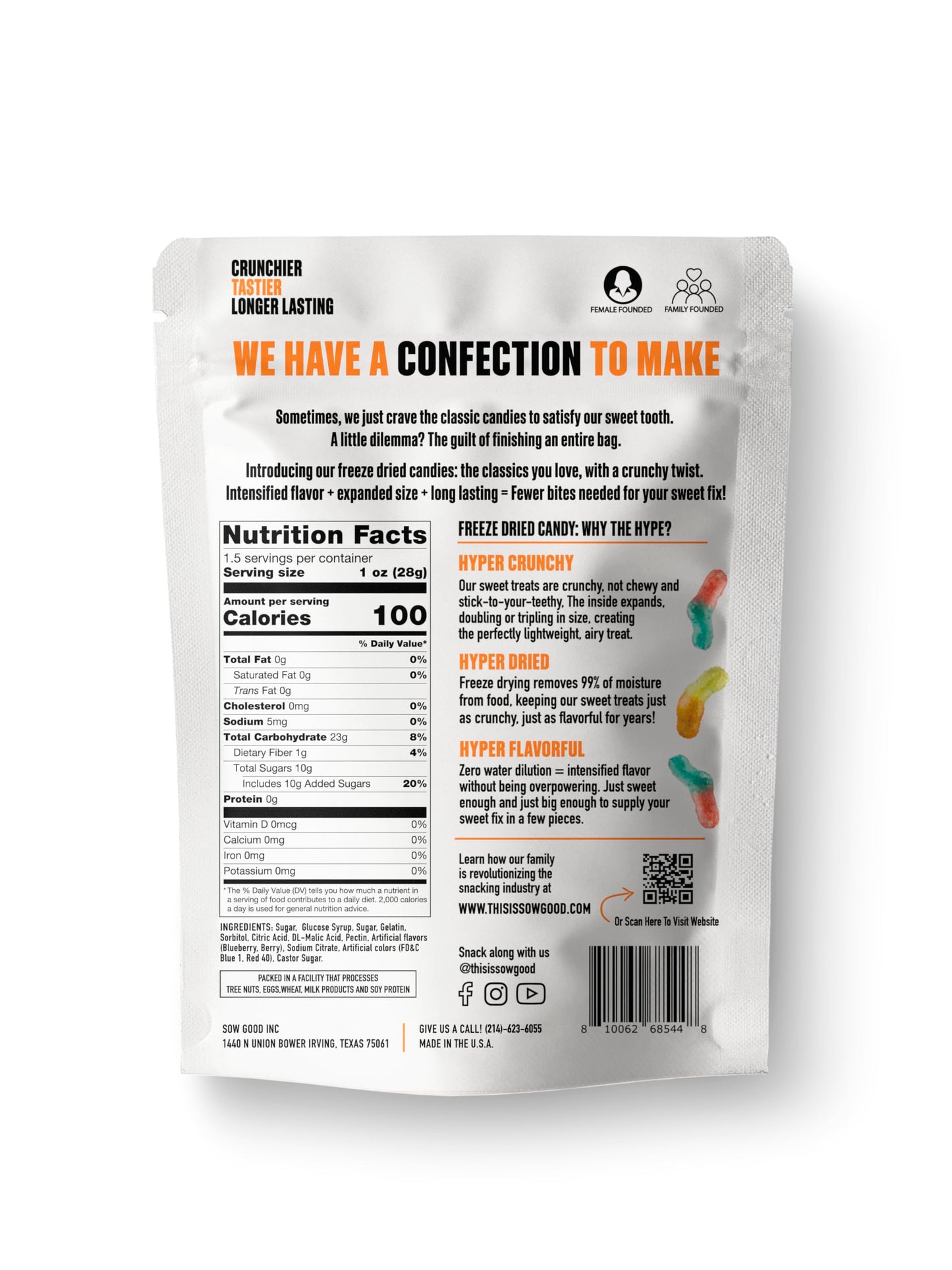 SOW GOOD Freeze Dried Candy Sweet Worms 2 Pack - Ideal for Snacking & Kids Parties