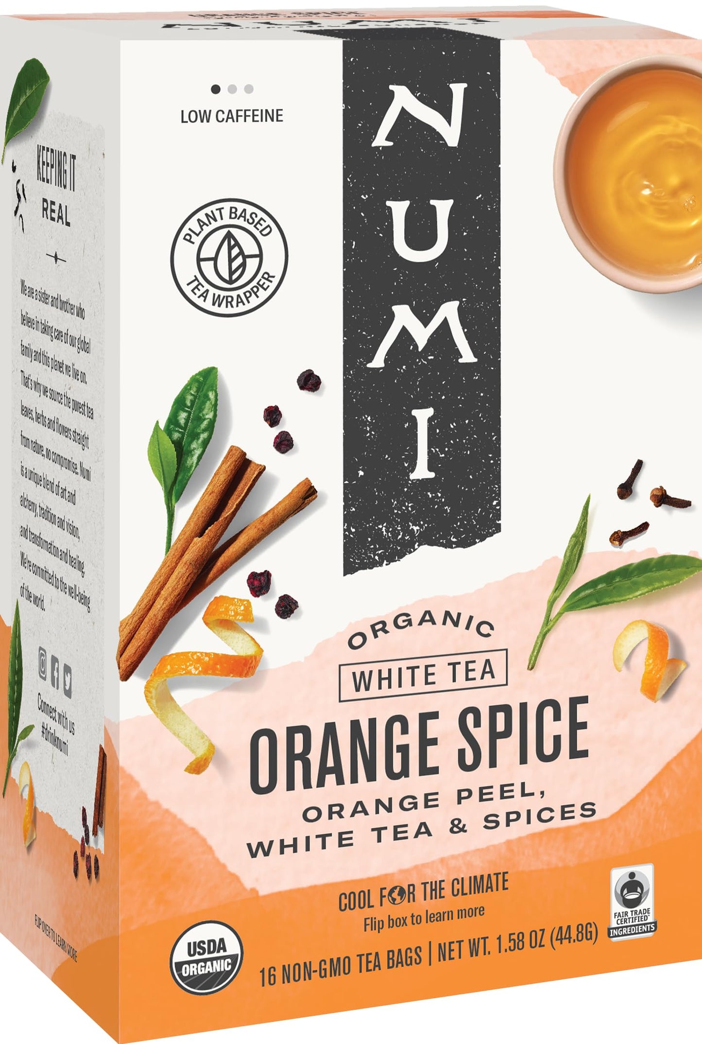 Numi 10240 Organic Teas and Teasans, 1.58oz, White Orange Spice, 16/Box