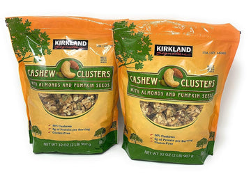 Kirkland Cashew Clusters with Almonds and Pumpkin Seeds Gluten Free 32 oz (Pack of 2) - Bundle - C6