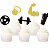 Ercadio 30 Pack Gym Workout Cupcake Toppers Glitter Biceps Dumbbells Kettlebells Abodominal Wheels Bodybuilding Cupcake Picks Fi