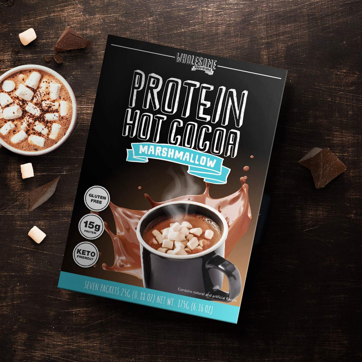 Wholesome Provisions Protein Hot Chocolate Mix, Low Carb, 15g Protein, 2g Net Carbs, 0.88 Oz (Pack of 7)