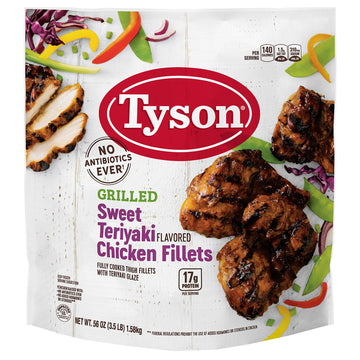 Gourmet Kitchn Tyson Grilled Sweet Teriyaki Flavored Chicken Fillets Fully Cooked (Pack Of 3, 56 Oz Each, 10.5 Lbs Total) - Froz