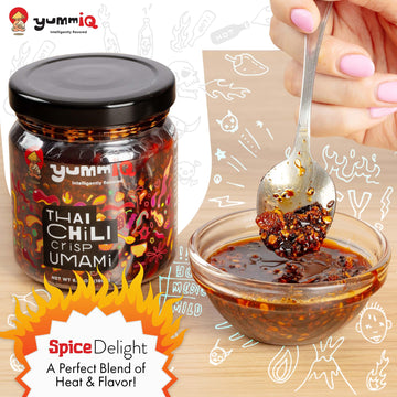 YummIQ Thai Chili Crisp Oil - Vegan Umami Sauce with Crunchy Garlic - 6.34oz