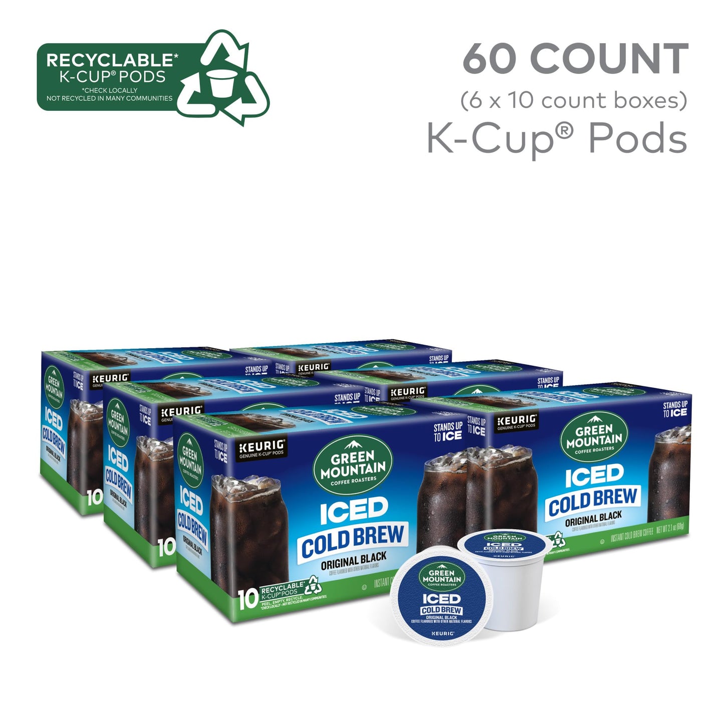Green Mountain Coffee Roasters Original Black Iced Cold Brew Coffee, Single Serve Keurig K-Cup Pods, 60-Count Box (6 Packs Of 10