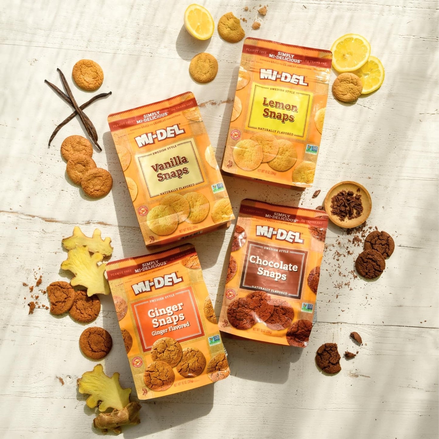 Mi-Del Vanilla Snaps Cookies - Crunchy Vanilla Cookies - Non-GMO Certified, 0g Trans Fat, Healthy Cookies (Pack of 8)