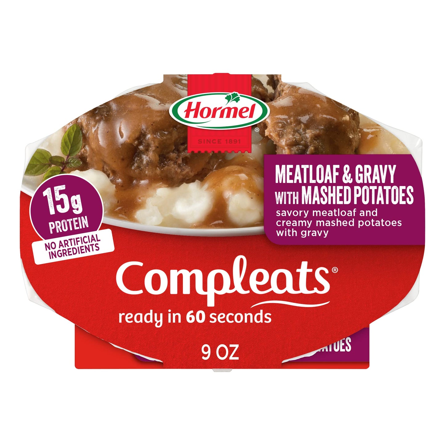 Hormel Compleats Meatloaf & Gravy With Mashed Potatoes Microwave Tray, 9 Oz. (6 Pack)