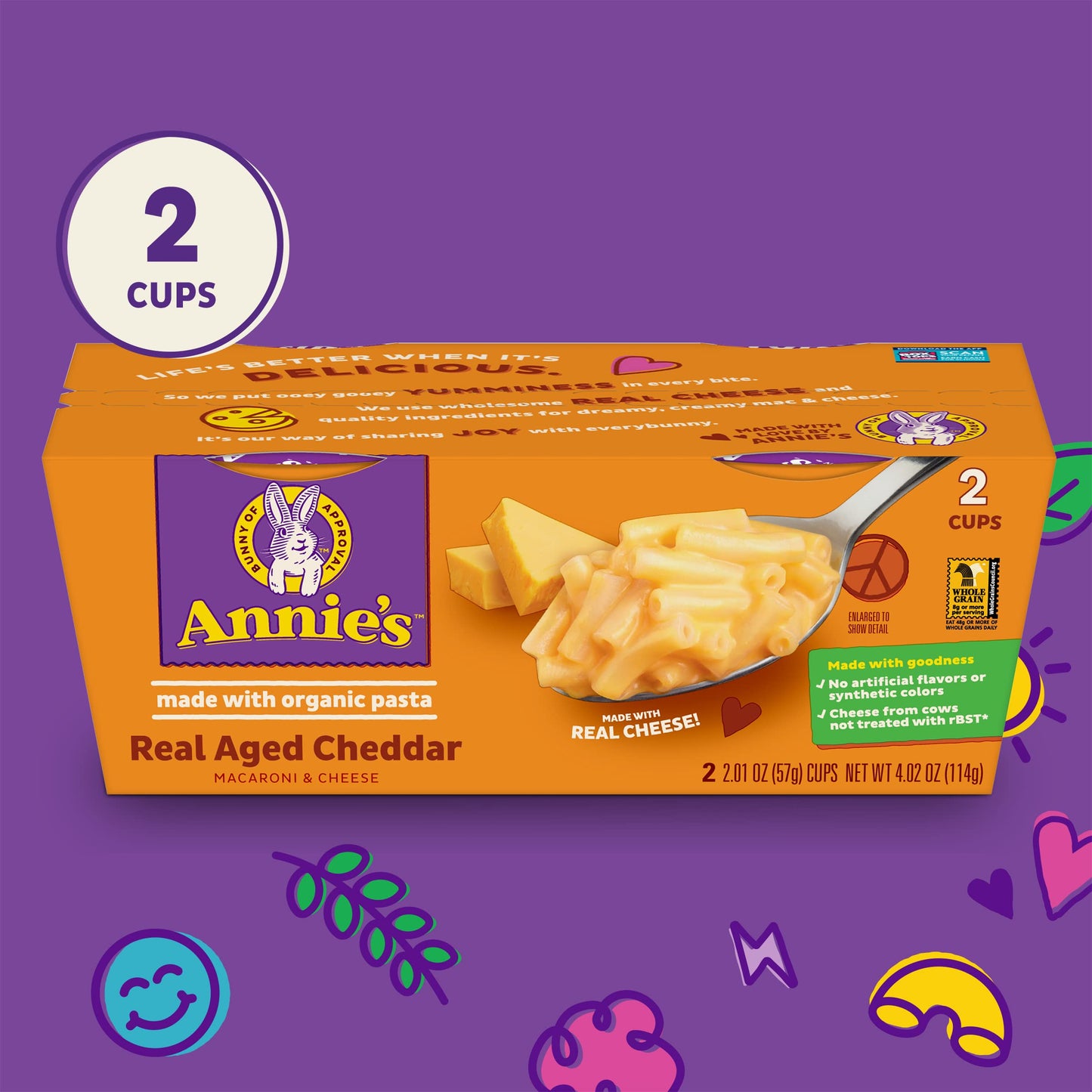 Annie's Macaroni and Cheese, Real Aged Cheddar & Organic Pasta, Microwaveable Cups, 2 Cups, 4.02 oz.