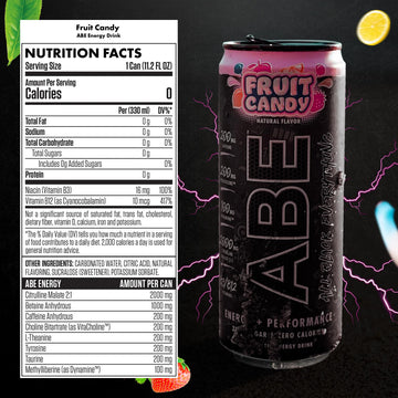 ABE All Black Everything Sugar Free Energy Drink | 200mg Caffeine | 0 Calories | 12 Pack | Fruit Candy Flavor
