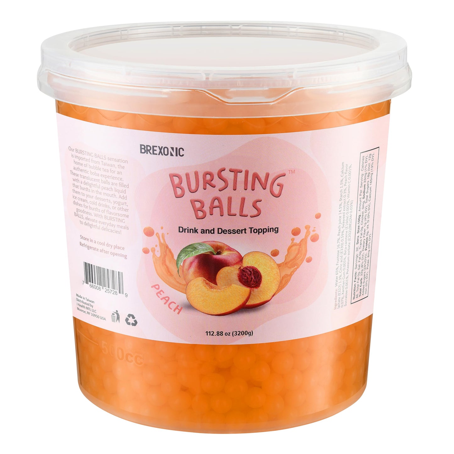 Peach Boba Pearls, Peach Popping Boba Bursting Boba, Peach Bubble Tapioca Pearls For Bubble Tea 7 Pound (Peach, 7 Lb Pack Of 1)