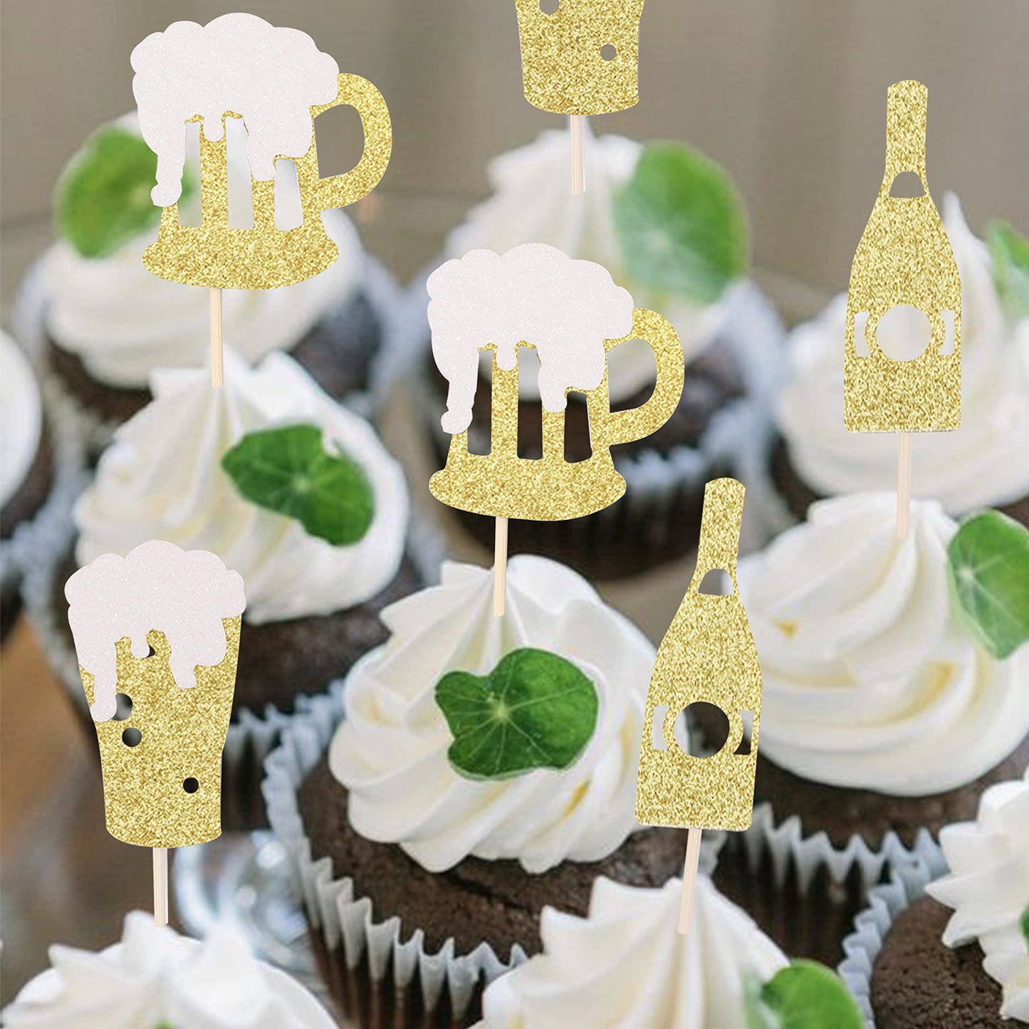 ZHUOWEISM 36 PCS Cupcake Toppers Gold Glitter Bamboo Picks for Baby Shower Wedding Birthday Party Celebrations - Small, Design5