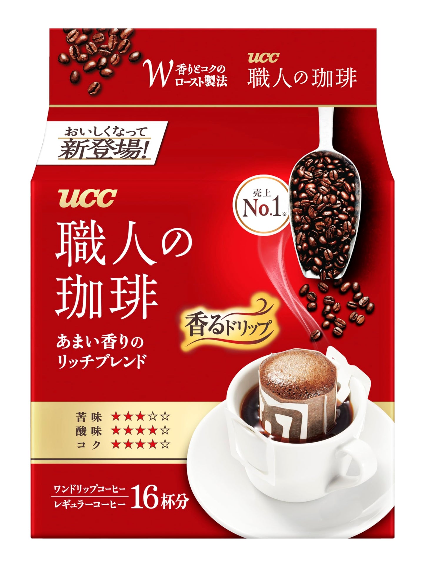 Ucc Shokunin Coffee Rich Blend Single Serve Japanese Style Pour Over Coffee Imported From Japan 16 Individual Bags 0.25 Oz (7G) Per Bag Sun-Dried Beans Artisan Crafted Each Bag Makes 5 Oz Cup (16 Pack)