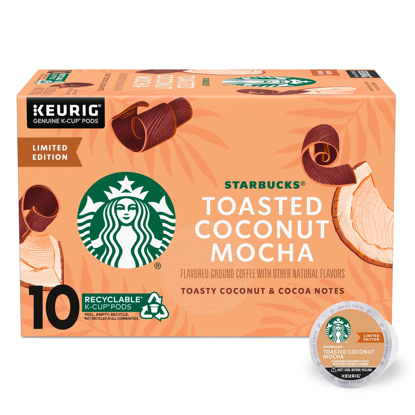 Starbucks K-Cup Coffee Pods, Toasted Coconut Mocha Naturally Flavored Coffee For Keurig Coffee Makers, 100% Arabica, Limited Edi