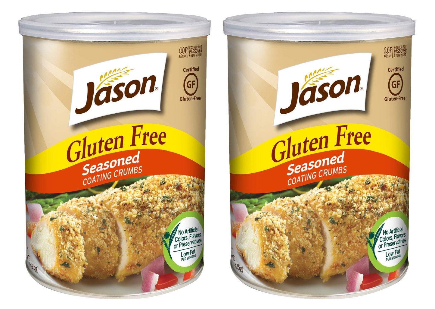 Jason Gluten Free Seasoned Crumbs, 15oz (2 Pack), Resealable Container, Great for Coating Chicken or Fish, Perfect GF Filler, Ce