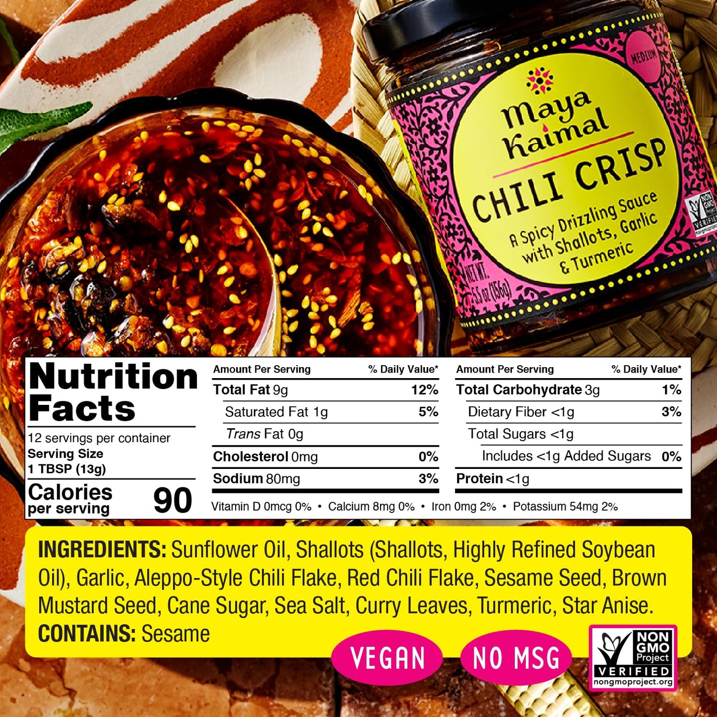 Maya Kaimal Chili Crisp, Medium Heat - Indian Tarka-Style Oil with Fried Garlic, Shallots & Chili Flakes - Pan-Asian Condiment f