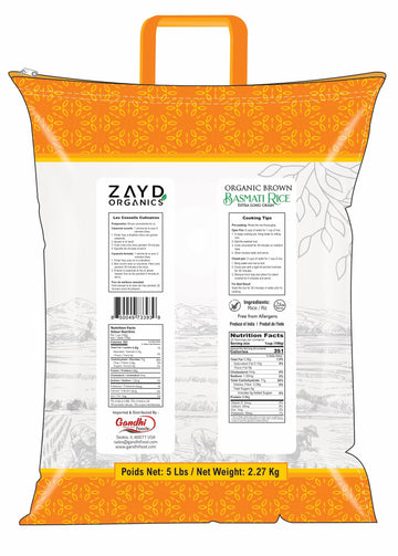 Zayd Organics Brown Basmati Rice 5Lbs, Indian Traditional Extra Long Basmati Rice, Vegan, Fresh