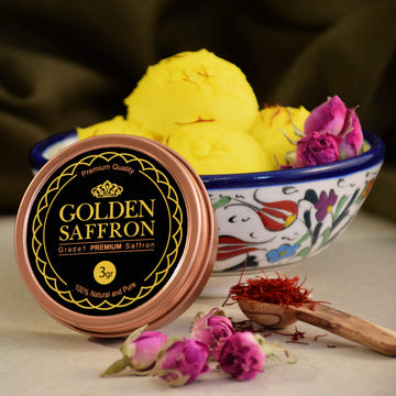 Golden Saffron, Finest Pure Premium All Red Saffron Threads, Grade A+ Super Negin, Non-Gmo Verified. For Tea, Paella, Rice, Desserts, Golden Milk And Risotto (3 Grams)