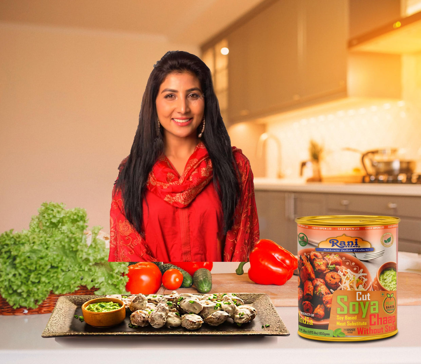 Rani Cut Soya Chaap Whitout Stick (Plant Based Protein) 30Oz (1.875Lbs) 850G, Pack Of 2 ~ Easy Open Lid | All Natural | Vegan |