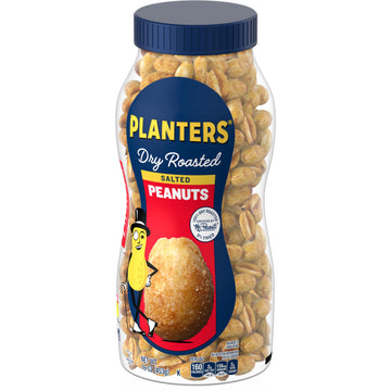 PLANTERS Salted Dry Roasted Peanuts, Plant Based Protein Snacks, 16oz Jar