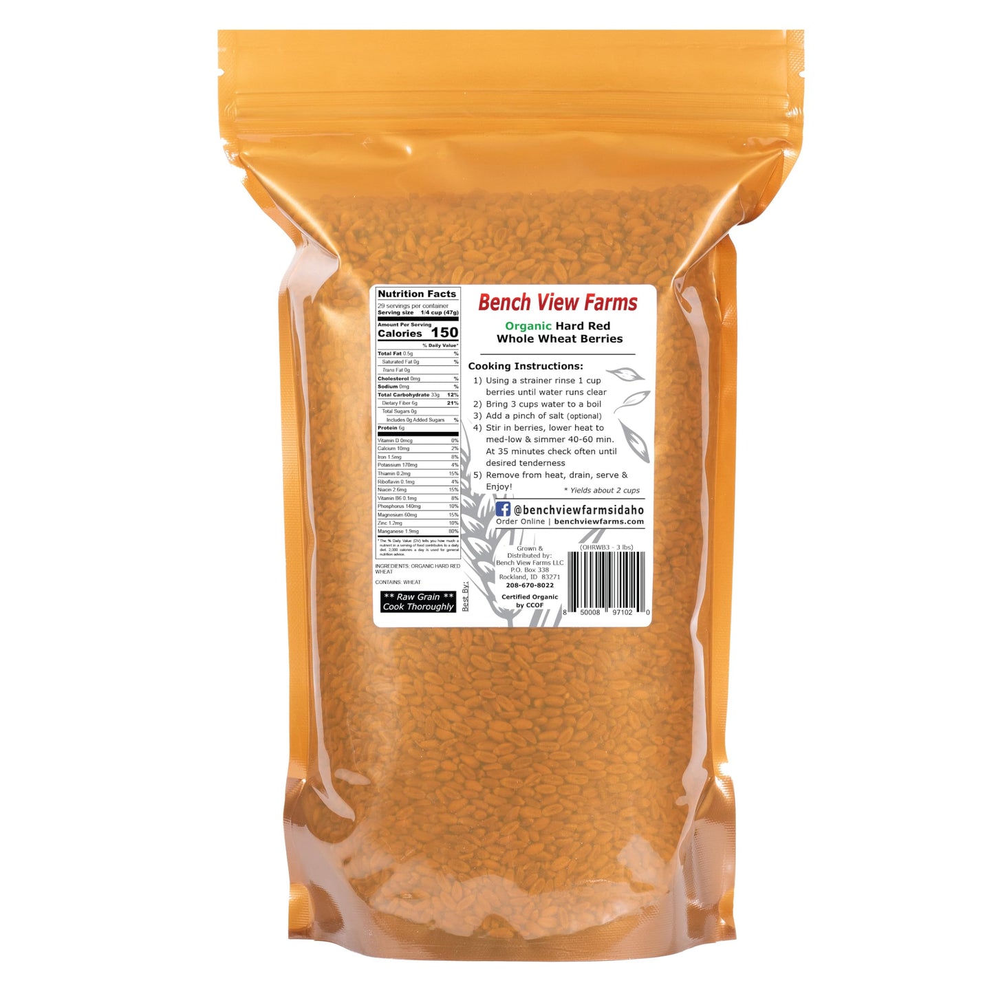 Organic Hard Red Wheat Berries - 3Lbs
