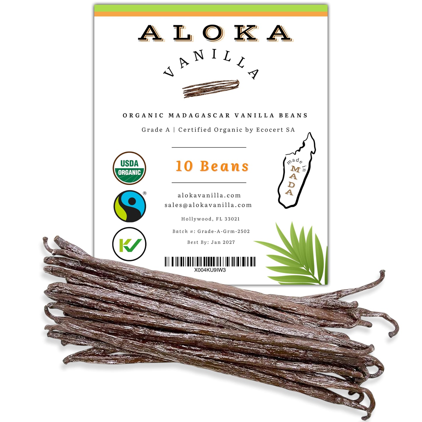 10 Organic Madagascar Vanilla Beans | High Standard Flavor Blend Vanilla Pods | Gourmet Whole Vanilla Beans For Baking Cooking & Extract Making | Rich Aroma & Flavor